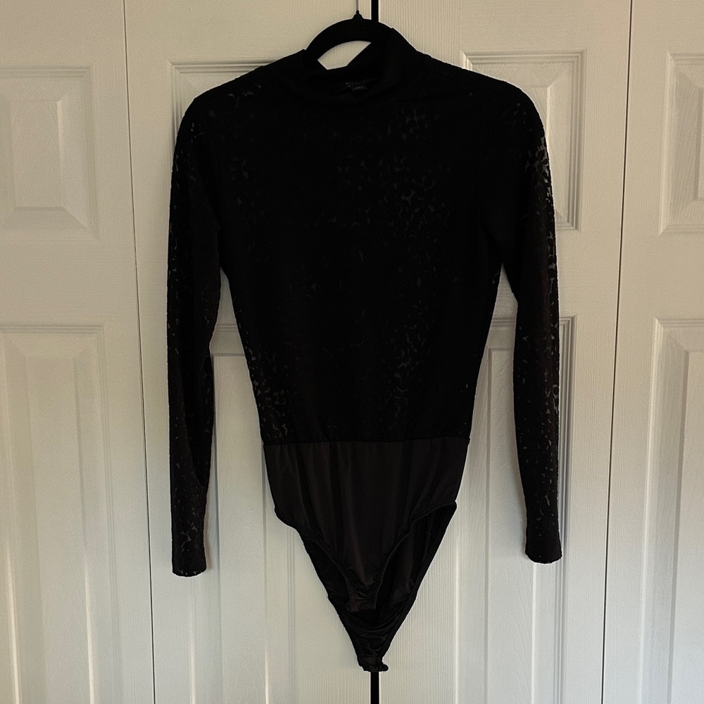 AllSaints Black Mock Neck Long Sleeve Top